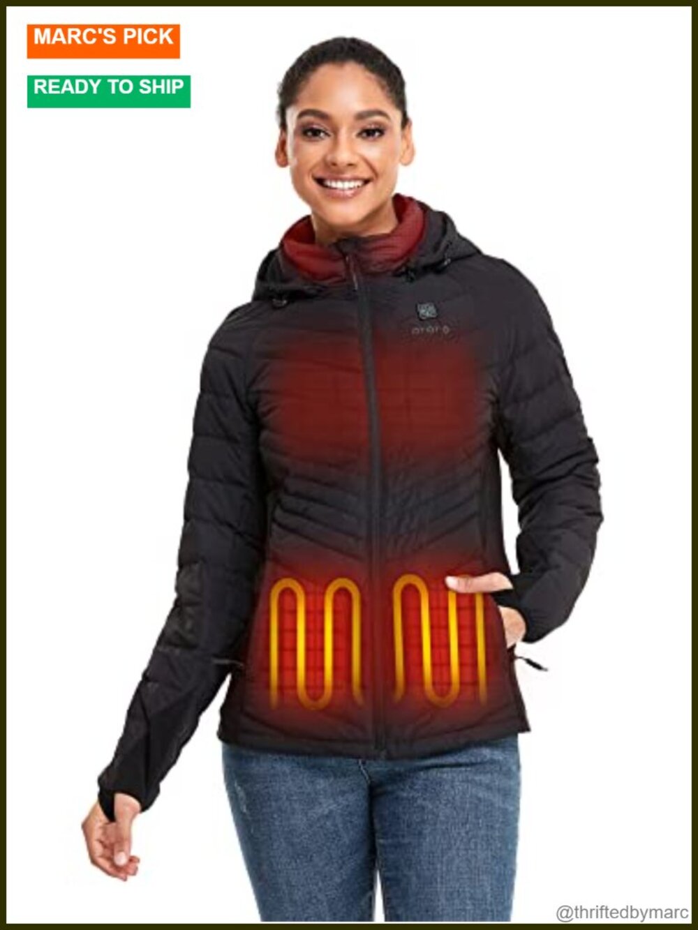 800-Fill Down Heated Jacket with Detachable Hood & Battery, Women's Winter Warm